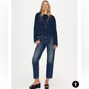 Zara Navy Boatneck Top
